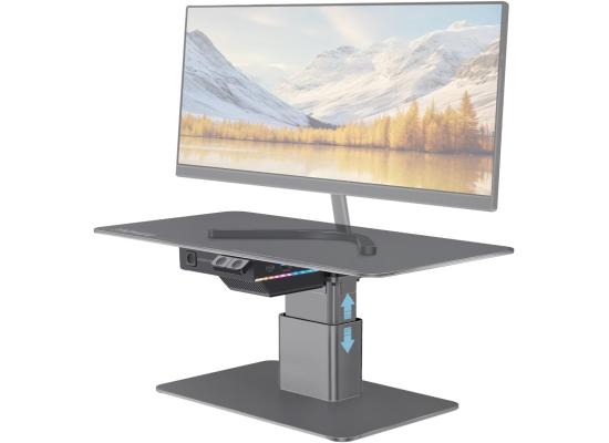 Promate Raizer 8-In-1 Electric Monitor and Laptop Riser Stand, Multi-functional Adjustable Height with Built-In USB Hub, 18W USB-C Power Delivery Port, 5Gbps USB 3.0 Data Transfer Port with RGB light - Black